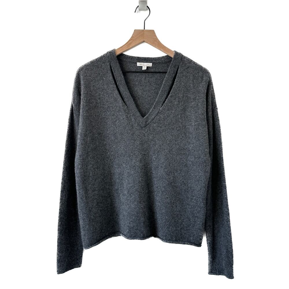 Minnie Rose Grey Cashmere Sweater V-Neck Cutout Size M
